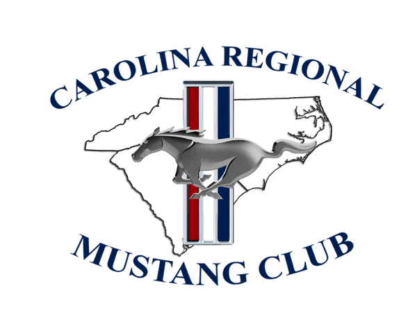 Carolina Regional Mustang Club logo featuring a running Mustang over a South Carolina map.